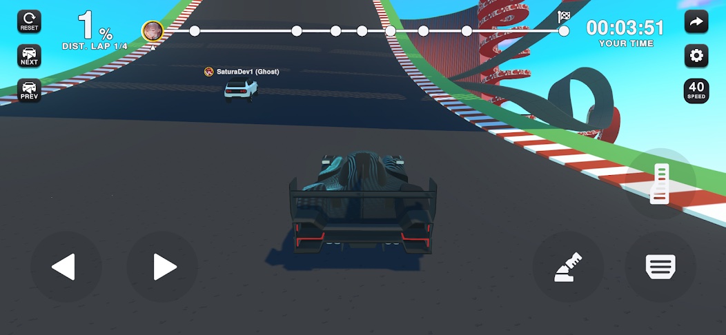Ghost racing in Satura: chasing another player's ghost car.